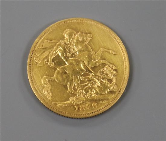 A Victorian gold sovereign 1879, VF